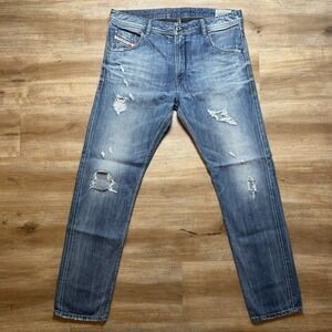 Diesel Krayver Jeans Men 33x32 Blue Slim Carrot Cotton Medium Wash Thrash 0831I